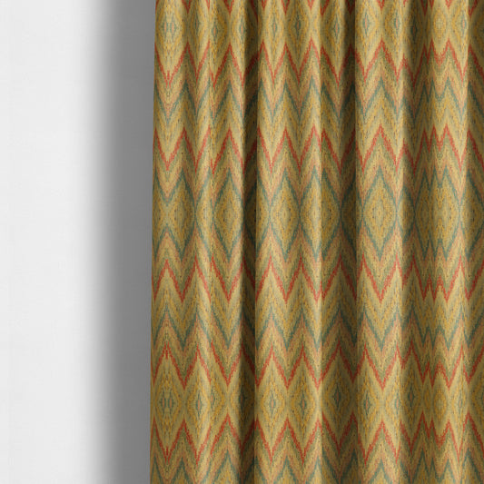 Ipoh Collection Of Chevron Striped Heavyweight Chenille Yellow Multi Colour Upholstery Fabric CTR-353 - Made To Measure Curtains