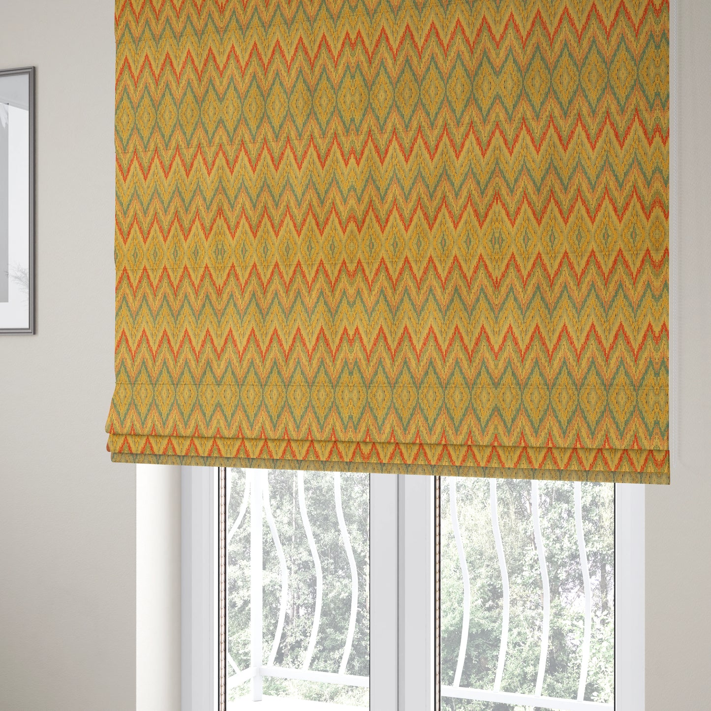 Ipoh Collection Of Chevron Striped Heavyweight Chenille Yellow Multi Colour Upholstery Fabric CTR-353 - Roman Blinds