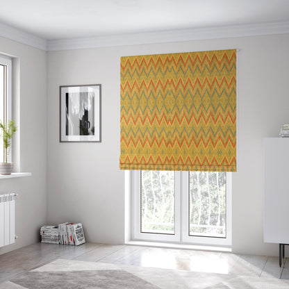 Ipoh Collection Of Chevron Striped Heavyweight Chenille Yellow Multi Colour Upholstery Fabric CTR-353 - Roman Blinds