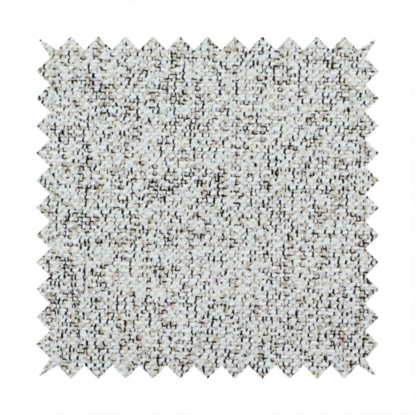 A cream, beige, and charcoal grey woven upholstery fabric swatch.
