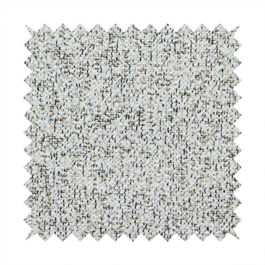 A cream, beige, and charcoal grey woven upholstery fabric swatch.