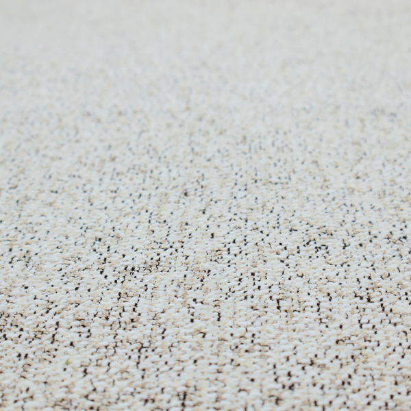 A cream, beige, and charcoal grey woven upholstery fabric swatch.