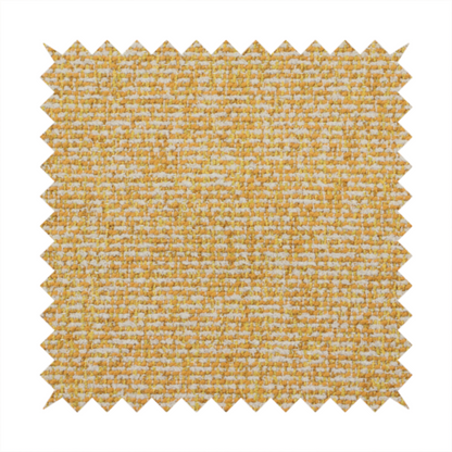 A textured mustard yellow and off-white woven upholstery fabric.
