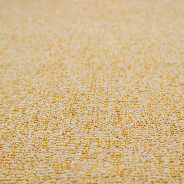 A textured mustard yellow and off-white woven upholstery fabric.