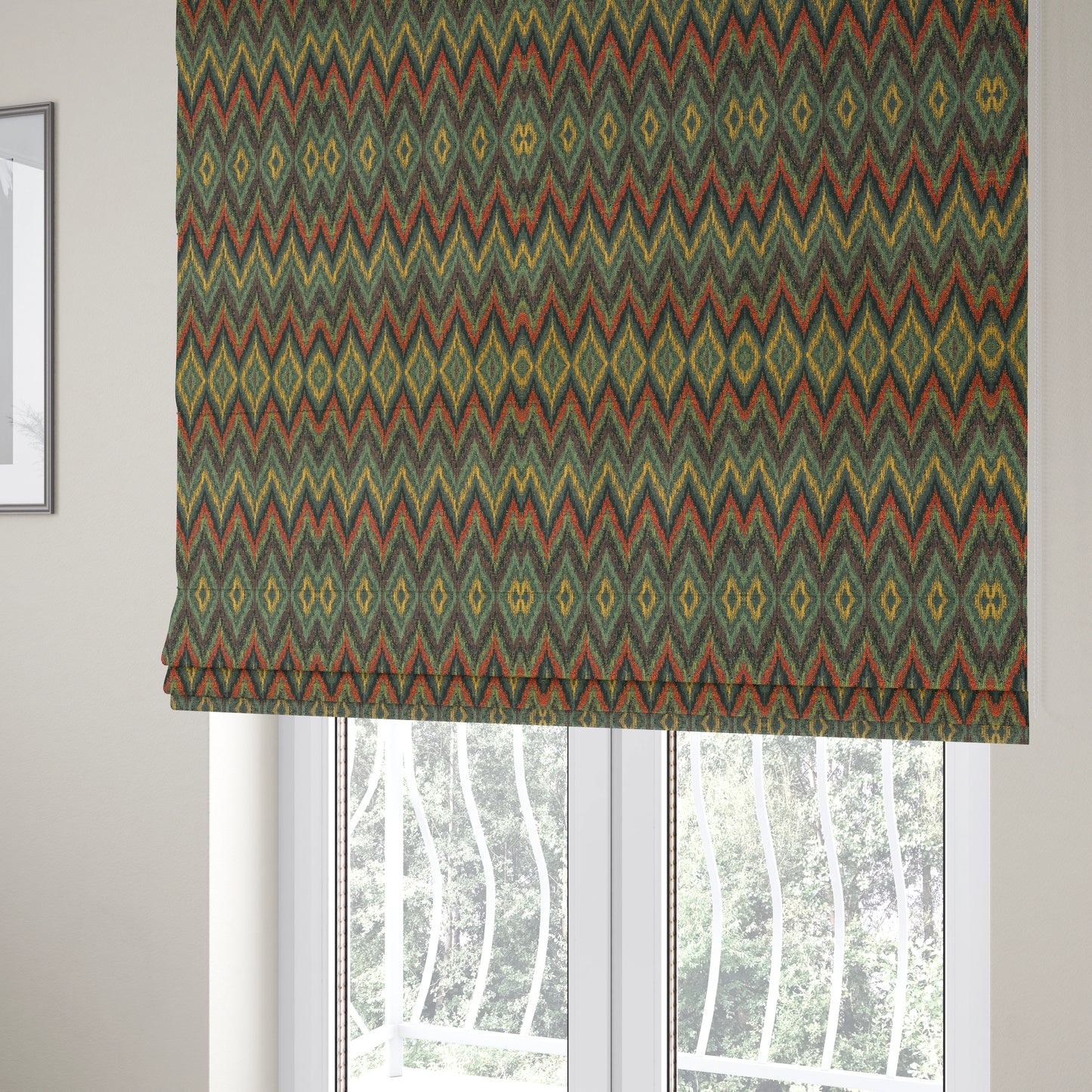 Ipoh Collection Of Chevron Striped Heavyweight Chenille Navy Blue Multi Colour Upholstery Fabric CTR-354 - Roman Blinds