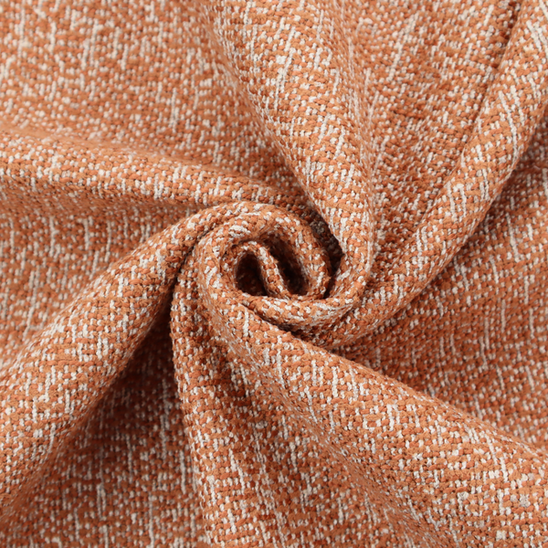 A textured terracotta orange and off-white woven upholstery fabric.