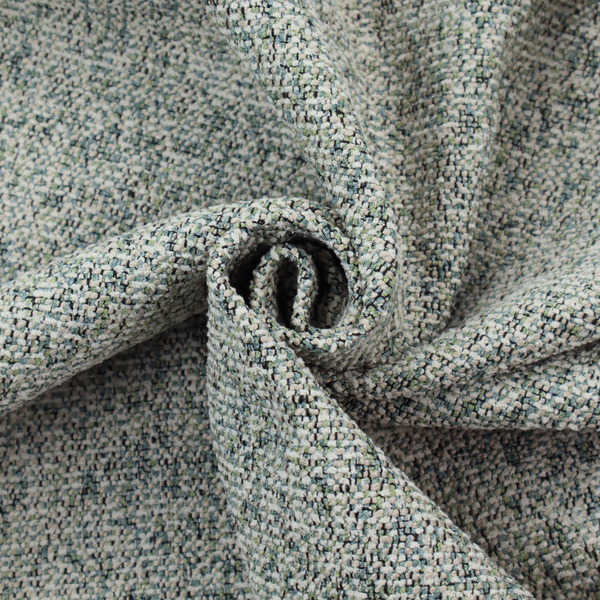 A multi-tonal teal and grey textured woven fabric swatch.