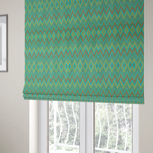 Ipoh Collection Of Chevron Striped Heavyweight Chenille Teal Multi Colour Upholstery Fabric CTR-355 - Roman Blinds