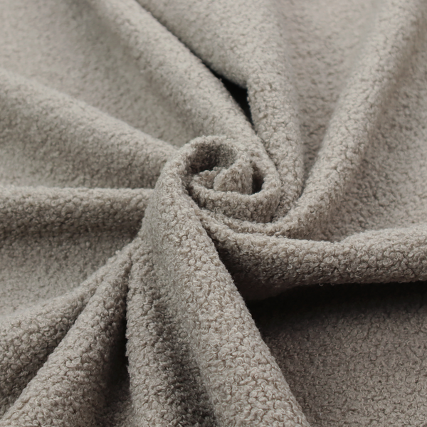 A textured taupe or light grey bouclé upholstery fabric.