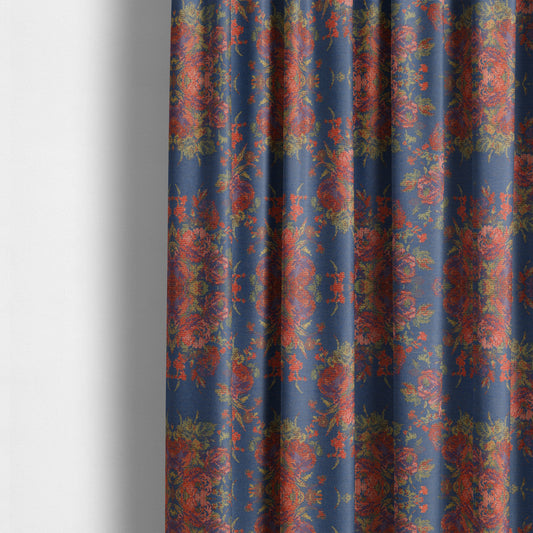 Kuala Collection Of Floral Pattern Heavyweight Chenille Blue Colour Upholstery Fabric CTR-356 - Made To Measure Curtains