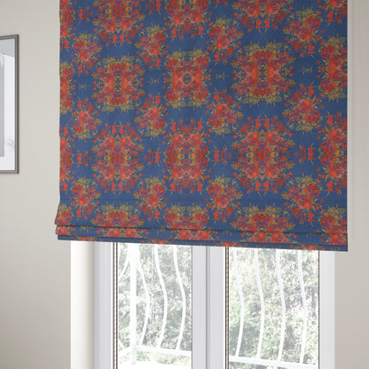 Kuala Collection Of Floral Pattern Heavyweight Chenille Blue Colour Upholstery Fabric CTR-356 - Roman Blinds