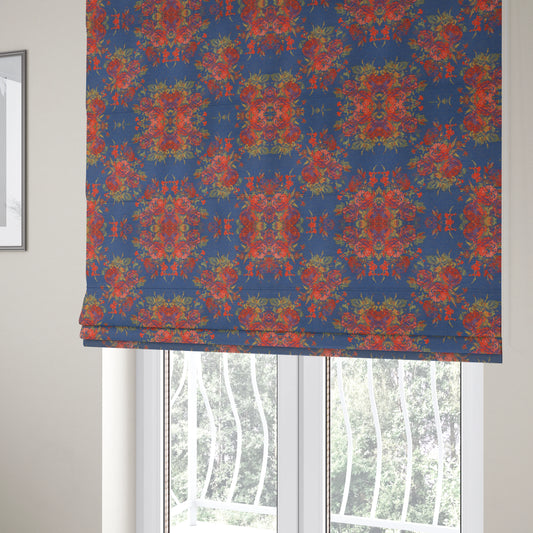 Kuala Collection Of Floral Pattern Heavyweight Chenille Blue Colour Upholstery Fabric CTR-356 - Roman Blinds