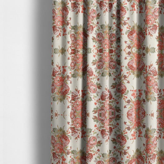 Kuala Collection Of Floral Pattern Heavyweight Chenille White Colour Upholstery Fabric CTR-357 - Made To Measure Curtains