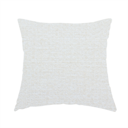 The fabric used to create this handmade cushion is a off-white, finely textured woven upholstery fabric.