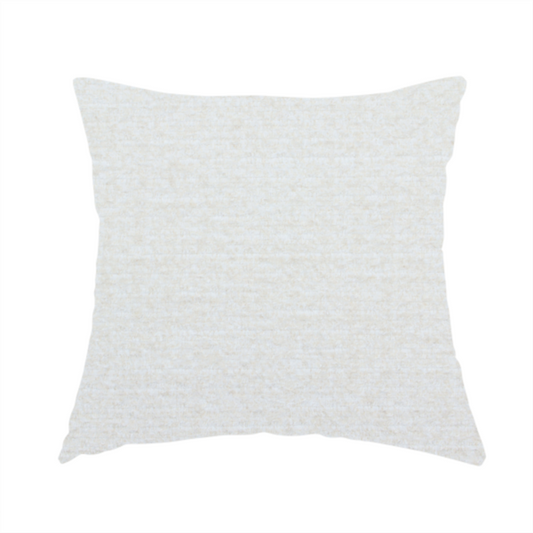 The fabric used to create this handmade cushion is a off-white, finely textured woven upholstery fabric.