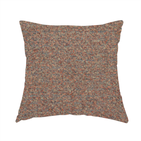 The fabric used to create this handmade cushion is a multi-toned orange and grey textured upholstery fabric.