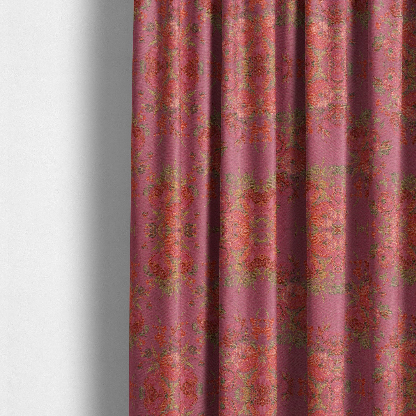 Kuala Collection Of Floral Pattern Heavyweight Chenille Pink Colour Upholstery Fabric CTR-358 - Made To Measure Curtains