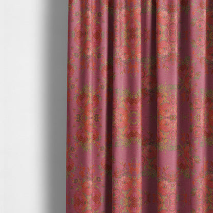 Kuala Collection Of Floral Pattern Heavyweight Chenille Pink Colour Upholstery Fabric CTR-358 - Made To Measure Curtains