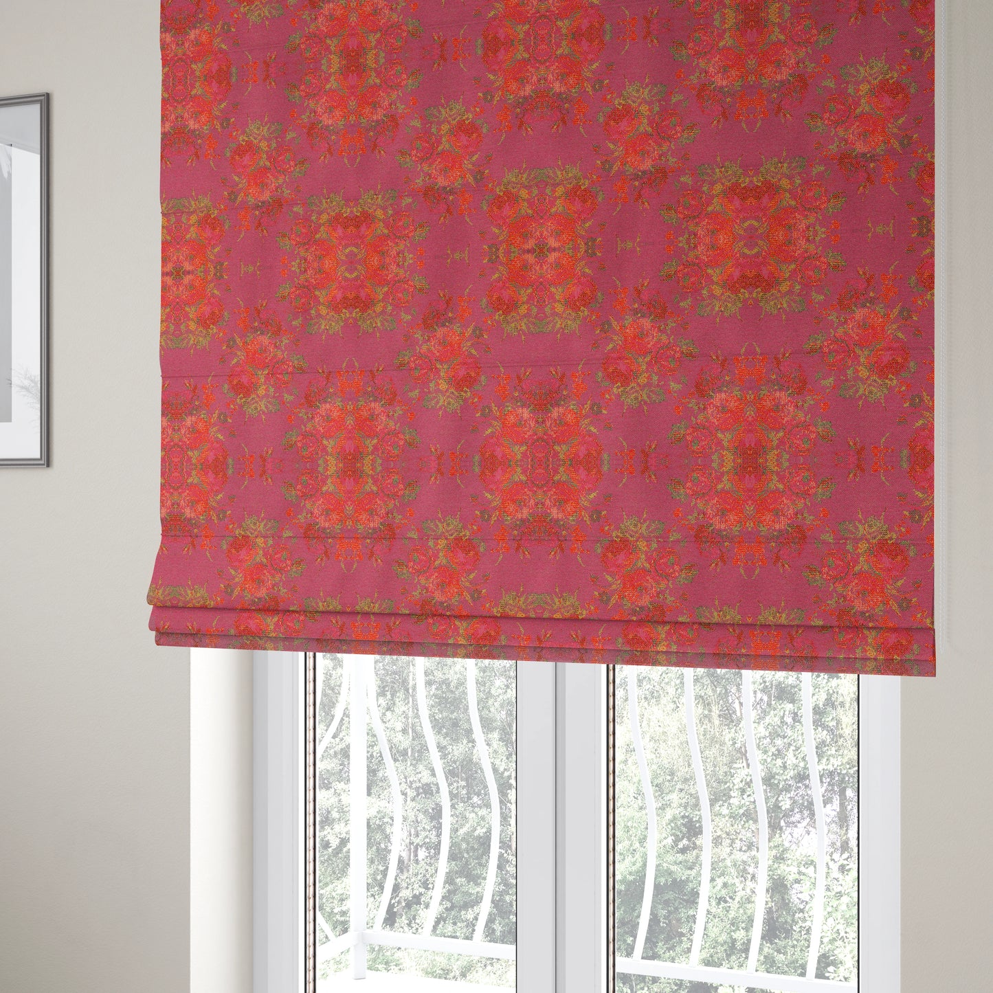 Kuala Collection Of Floral Pattern Heavyweight Chenille Pink Colour Upholstery Fabric CTR-358 - Roman Blinds