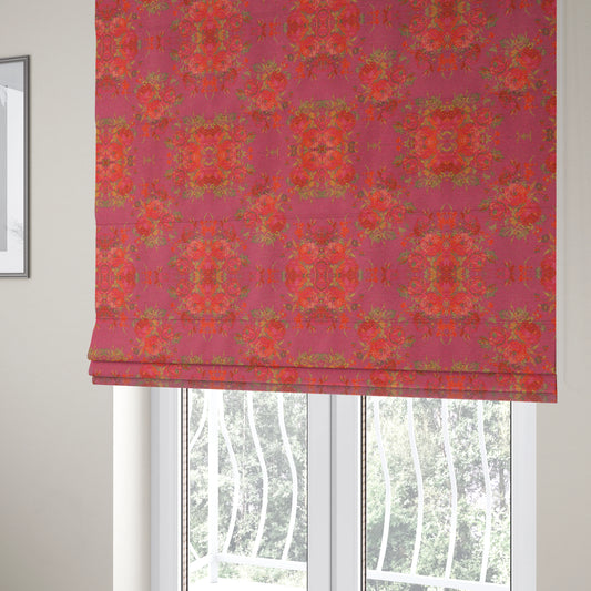 Kuala Collection Of Floral Pattern Heavyweight Chenille Pink Colour Upholstery Fabric CTR-358 - Roman Blinds