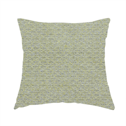 the fabric used to create this handmade cushion is a multi-toned chartreuse green and grey textured upholstery fabric.