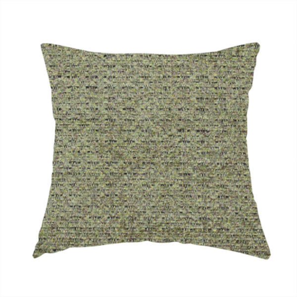 The fabric used to create this handmade cushion is a multi-toned olive green textured upholstery fabric.