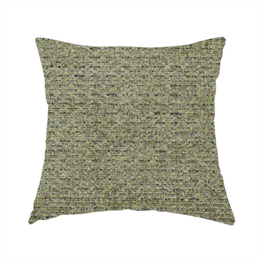 The fabric used to create this handmade cushion is a multi-toned olive green textured upholstery fabric.