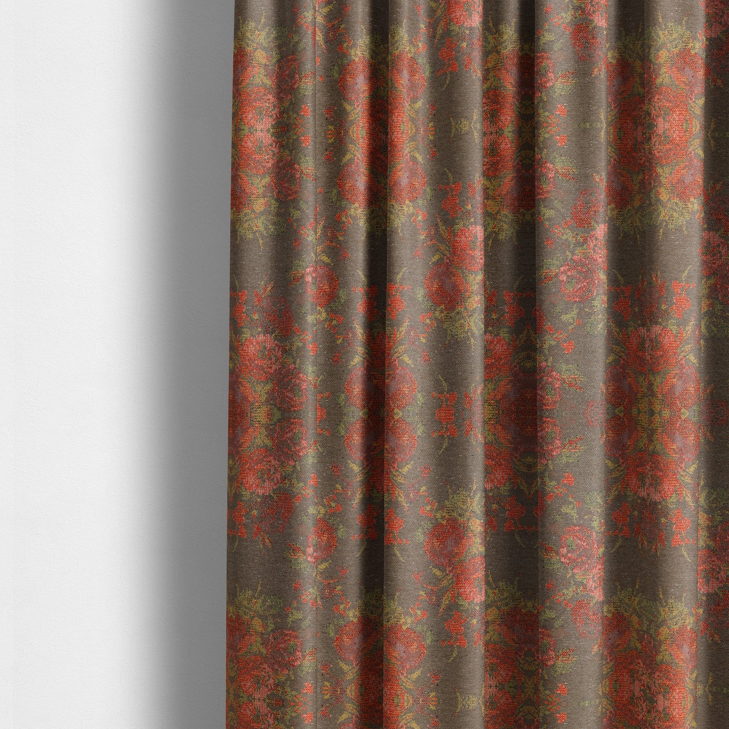 Kuala Collection Of Floral Pattern Heavyweight Chenille Grey Colour Upholstery Fabric CTR-359 - Made To Measure Curtains