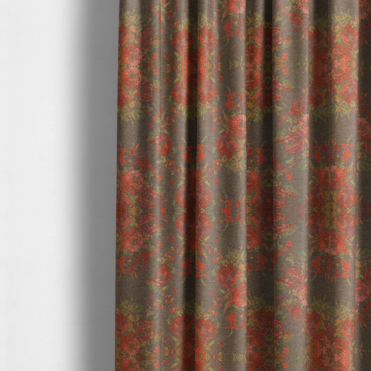 Kuala Collection Of Floral Pattern Heavyweight Chenille Grey Colour Upholstery Fabric CTR-359 - Made To Measure Curtains