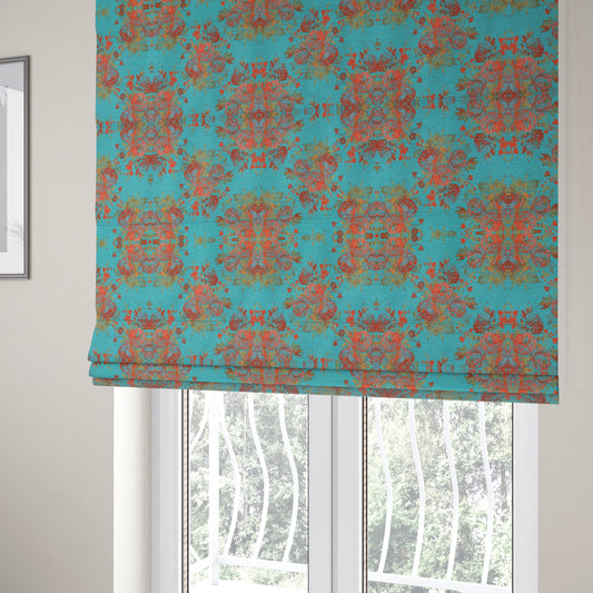 Kuala Collection Of Floral Pattern Heavyweight Chenille Teal Blue Colour Upholstery Fabric CTR-360 - Roman Blinds