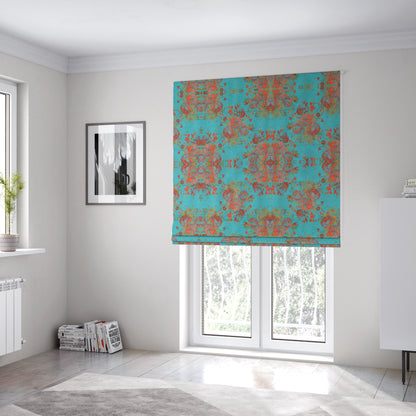 Kuala Collection Of Floral Pattern Heavyweight Chenille Teal Blue Colour Upholstery Fabric CTR-360 - Roman Blinds