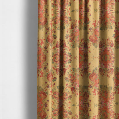 Kuala Collection Of Floral Pattern Heavyweight Chenille Yellow Colour Upholstery Fabric CTR-361 - Made To Measure Curtains