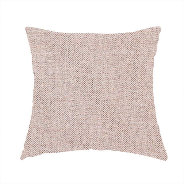 The fabric used to create this handmade cushion is a finely textured weave in a soft blush-beige or oatmeal shade. The material features a subtle heathered effect mixed with fine beige, cream, and faint grey undertones throughout.