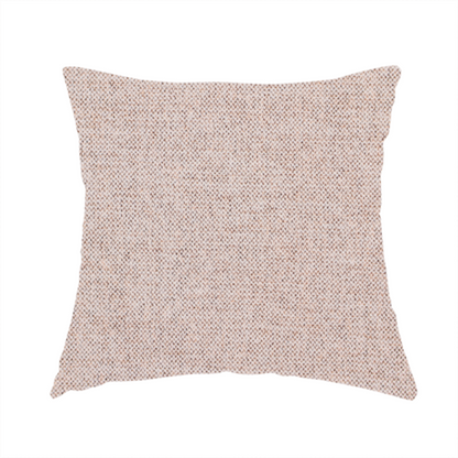 The fabric used to create this handmade cushion is a finely textured weave in a soft blush-beige or oatmeal shade. The material features a subtle heathered effect mixed with fine beige, cream, and faint grey undertones throughout.