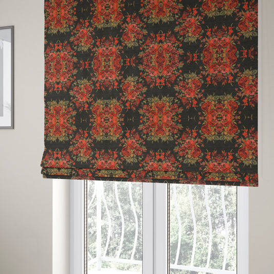 Kuala Collection Of Floral Pattern Heavyweight Chenille Black Colour Upholstery Fabric CTR-362 - Roman Blinds