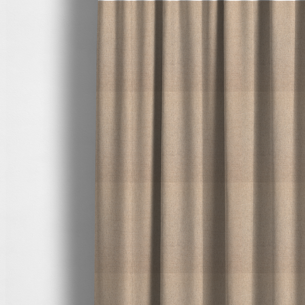 The fabric used to create these made-to-measure curtains is a finely textured weave in a warm beige or natural linen shade. The material features a subtle heathered look with tiny flecks of light tan and neutral undertones throughout.