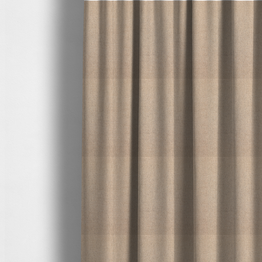 The fabric used to create these made-to-measure curtains is a finely textured weave in a warm beige or natural linen shade. The material features a subtle heathered look with tiny flecks of light tan and neutral undertones throughout.