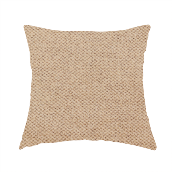 The fabric used to create this handmade cushion is a finely textured weave in a sandy tan or camel shade. The material features a subtle heathered look with mixed light brown, cream, and neutral undertones throughout.