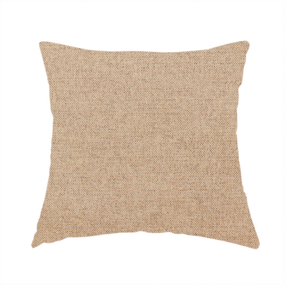 The fabric used to create this handmade cushion is a finely textured weave in a sandy tan or camel shade. The material features a subtle heathered look with mixed light brown, cream, and neutral undertones throughout.