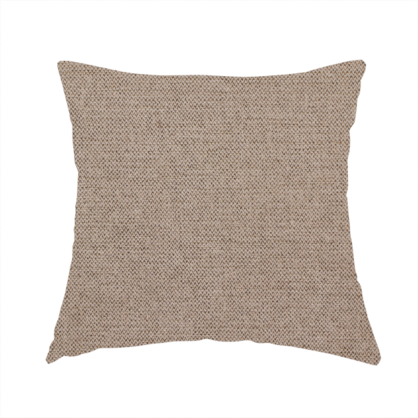 The fabric used to create this handmade cushion is a finely textured weave in a warm taupe or light brownish-grey shade. The material features a subtle heathered look with finely blended threads of tan, cream, and soft brown undertones throughout.