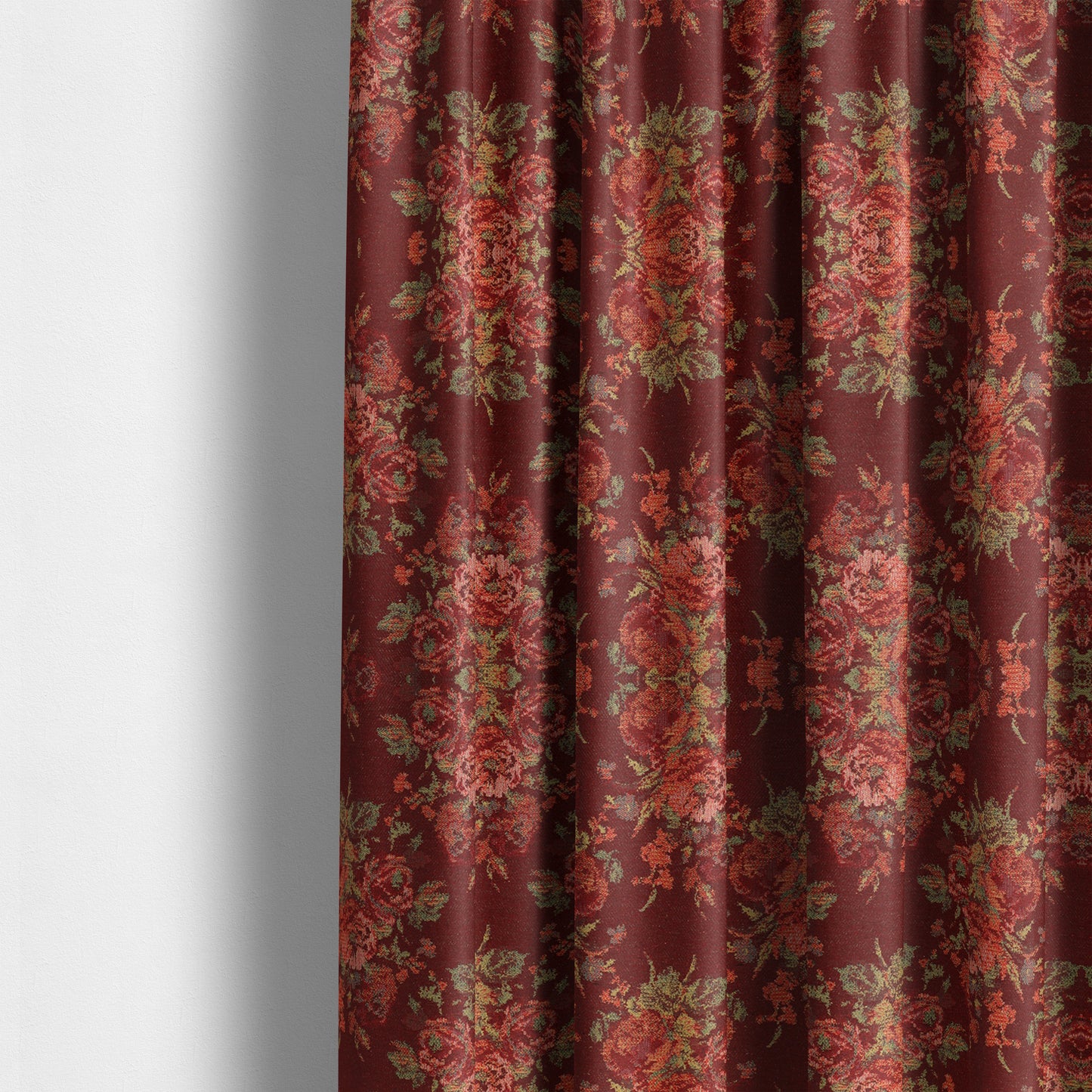 Kuala Collection Of Floral Pattern Heavyweight Chenille Burgundy Red Colour Upholstery Fabric CTR-363 - Made To Measure Curtains