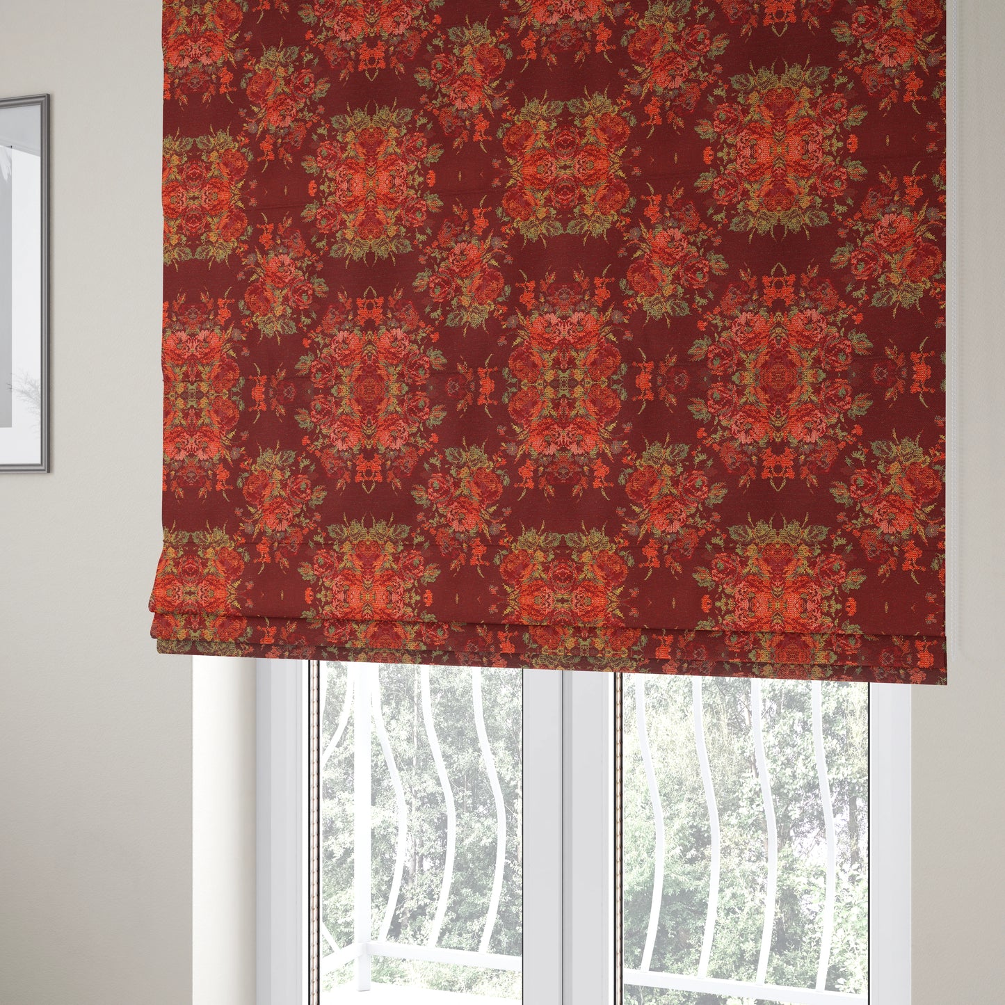 Kuala Collection Of Floral Pattern Heavyweight Chenille Burgundy Red Colour Upholstery Fabric CTR-363 - Roman Blinds