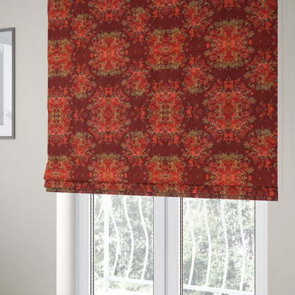 Kuala Collection Of Floral Pattern Heavyweight Chenille Burgundy Red Colour Upholstery Fabric CTR-363 - Roman Blinds