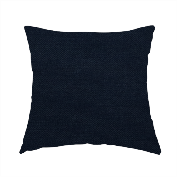 The fabric used to create this handmade  cushion is a finely textured, tight weave in a deep navy or midnight blue shade. The material features a subtle, uniform micro-textured look with very dark neutral undertones throughout.