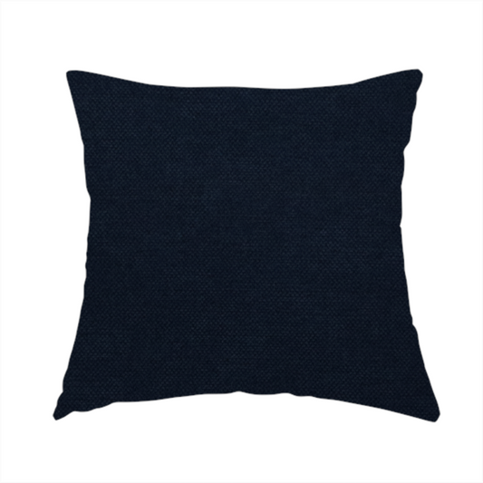 The fabric used to create this handmade  cushion is a finely textured, tight weave in a deep navy or midnight blue shade. The material features a subtle, uniform micro-textured look with very dark neutral undertones throughout.