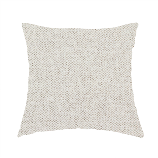 The fabric used to create this handmade cushion is a finely textured weave in a pale cream, ivory, or oatmeal shade. The material features a subtle heathered look with finely blended threads of soft white and light neutral beige undertones throughout.