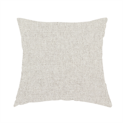 The fabric used to create this handmade cushion is a finely textured weave in a pale cream, ivory, or oatmeal shade. The material features a subtle heathered look with finely blended threads of soft white and light neutral beige undertones throughout.