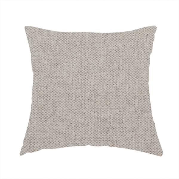 The fabric used to create this handmade cushion is a finely textured weave in a light greige, taupe, or soft pebble grey shade. The material features a subtle heathered look with finely blended threads of cool grey and warm beige undertones throughout.
