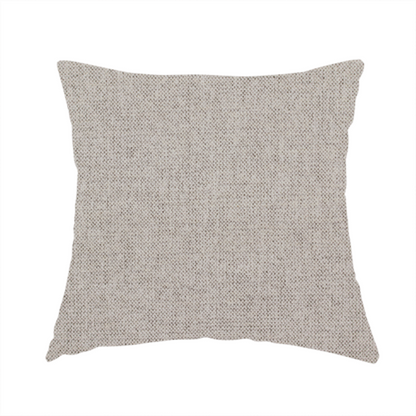 The fabric used to create this handmade cushion is a finely textured weave in a light greige, taupe, or soft pebble grey shade. The material features a subtle heathered look with finely blended threads of cool grey and warm beige undertones throughout.