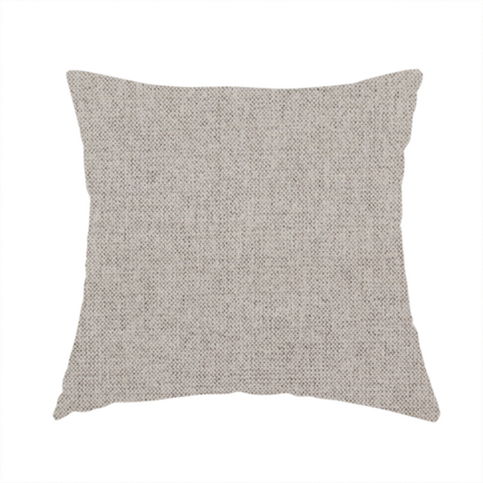 The fabric used to create this handmade cushion is a finely textured weave in a light greige, taupe, or soft pebble grey shade. The material features a subtle heathered look with finely blended threads of cool grey and warm beige undertones throughout.